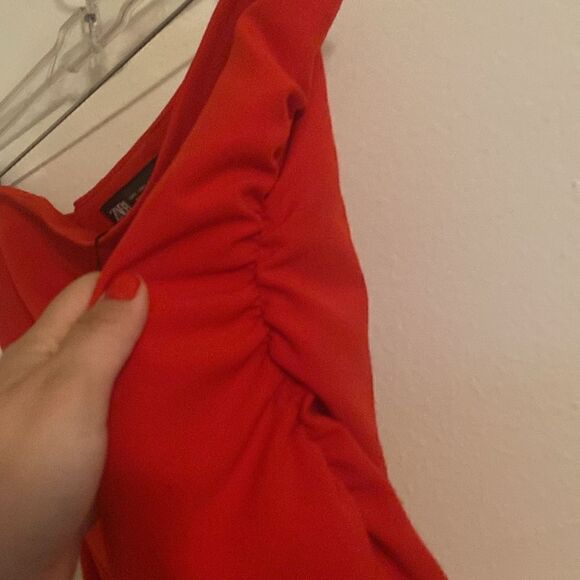 NWT Zara Side Ruched Strapless Cherry Red Bodycon Mini Dress - Picture 7 of 9